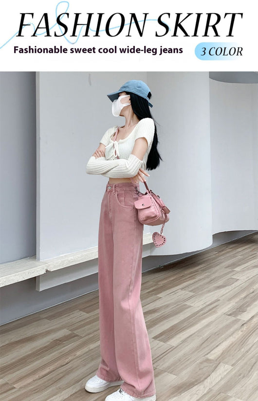 Pantalón Denim Rosa Palo Talle Alto Efecto Esbeltecedor Pierna Ancha Recta - Image 22