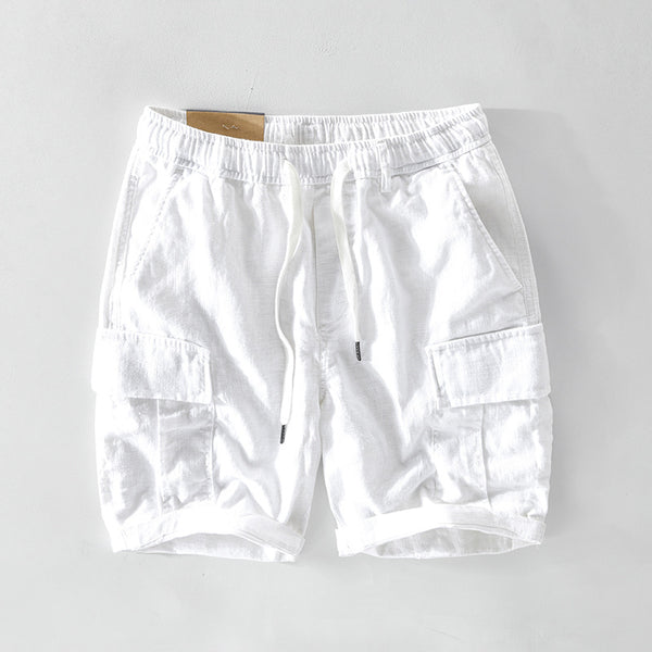 Shorts de Lino Casual para Hombre con Bolsillos y Cordón