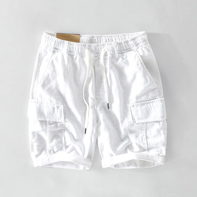 Shorts de Lino Casual para Hombre con Bolsillos y Cordón