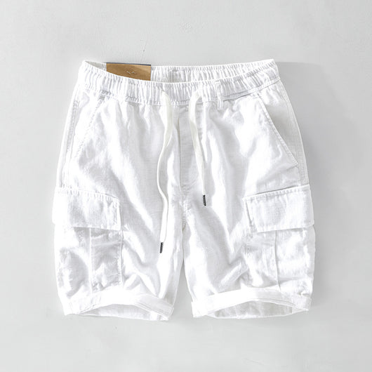 Shorts de Lino Casual para Hombre con Bolsillos y Cordón