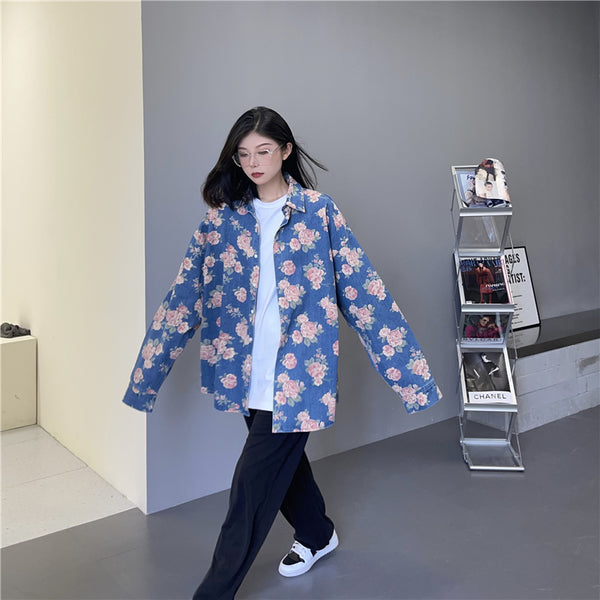 Camisa Vaquera Estampada de Manga Larga para Mujer
