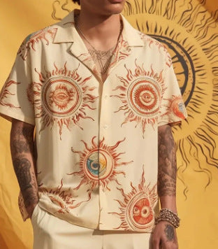 Camisa Casual Estampada de Manga Corta para Hombre