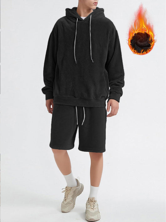 Conjunto de Sudadera con Capucha y Shorts en Fleece Coral para Hombre Talla Grande - Image 11