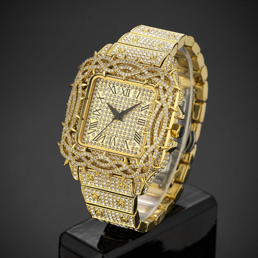 Reloj Cuadrado Hip Hop Diamante Completo con Esfera de Espinas y Circonitas Incrustadas para Hombre - Image 11