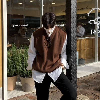 Chaleco Tejido V-neck Tallas Grandes Estilo Universitario Otoño Invierno - Image 9