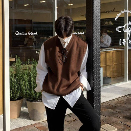 Chaleco Tejido V-neck Tallas Grandes Estilo Universitario Otoño Invierno - Image 9