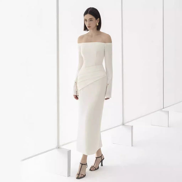 Vestido Elegante Cuello Barco con Mangas Campana y Cintura Ajustada - Image 3