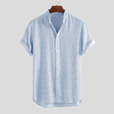Camisa Manga Corta Cuello de Pie Slim Fit para Hombre - Image 10