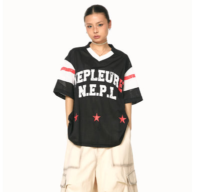 Blusa Patchwork Retro Americana Cuello V Manga Corta - Image 19