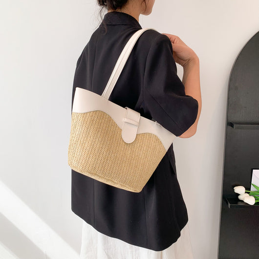 Bolso Tejido de Gran Capacidad con Diseño Patchwork para Mujer - Image 10