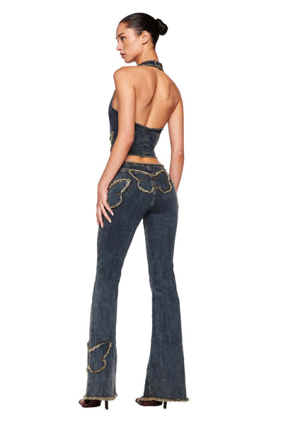 Jeans Slim Fit Retro con Bordado de Mariposas para Mujer - Image 16