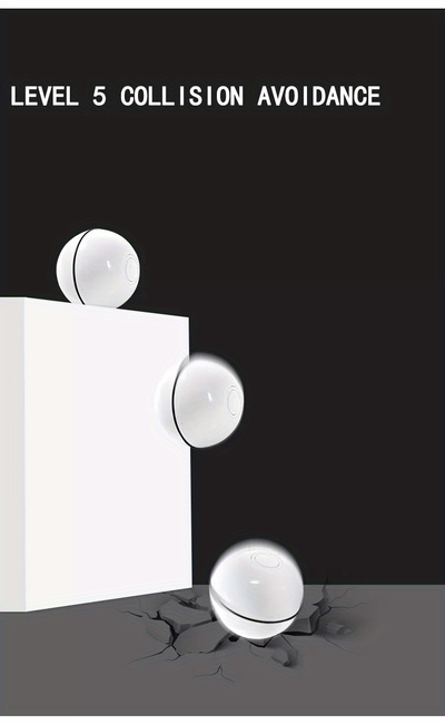White electric interactive cat toy ball with LED light and feather attachment, shown with its white packaging box. - Image 8