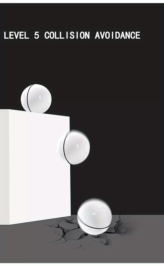 White electric interactive cat toy ball with LED light and feather attachment, shown with its white packaging box. - Image 8