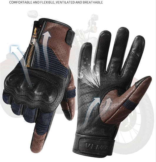 Guantes de Motocicleta Vintage en Cuero Genuino de Oveja con Perforaciones - Image 7