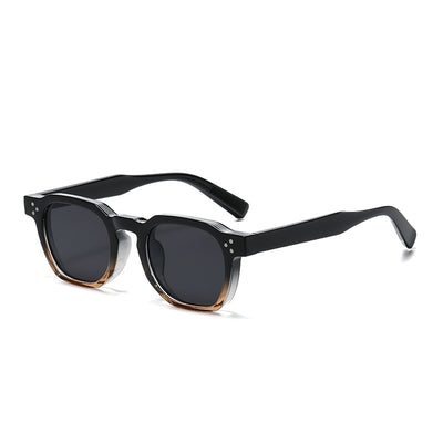 Black square-frame sunglasses with bright yellow lenses and small silver studs on the front corners. - Image 4