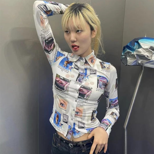 Blusa Estampada de Personalidad para Mujer - Ajustada y Manga Larga - Image 7