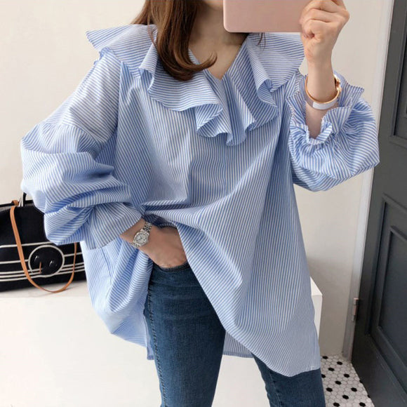 Blusa Suelta con Cuello V y Volantes