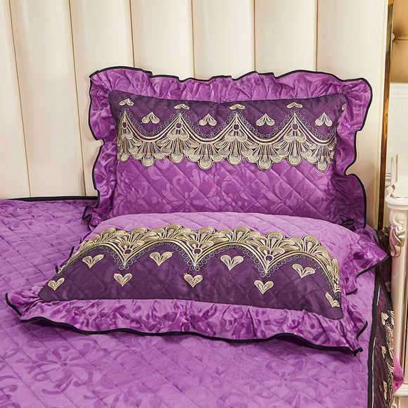 Funda de Almohada Individual Acolchada con Cierre, Encaje Cuero y Terciopelo Cálido