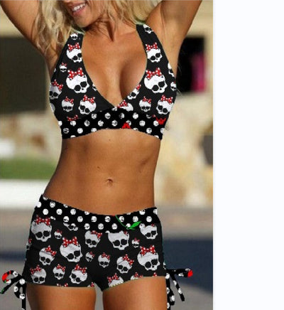 Bikini Deportivo Estampado Calavera - Traje de Baño Conservador para Playa - Image 3