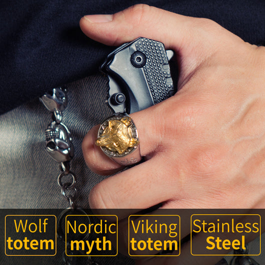 Anillo de Acero Titanio Cabeza de Lobo Vikingo Hip Hop Vintage para Hombre - Image 3