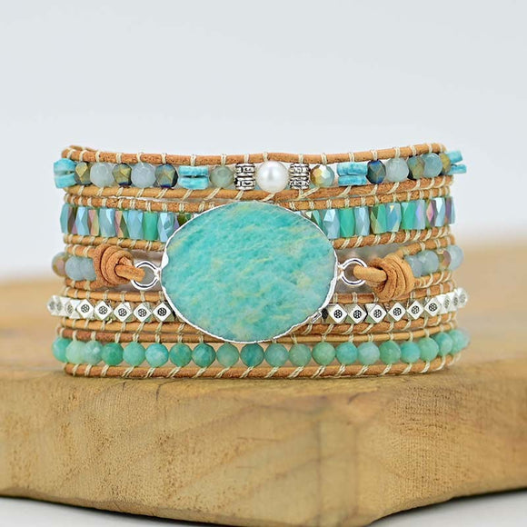 Pulsera Tejida de Piedra Tianhe con Cristales y Cuentas - Diseño Exclusivo