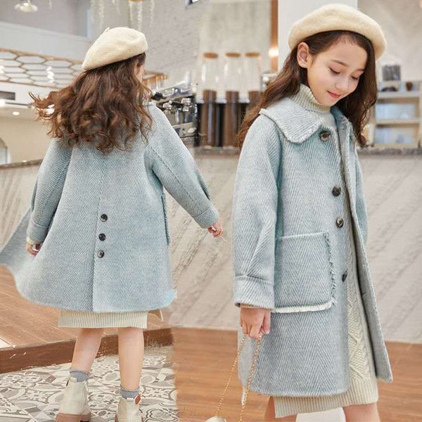 Abrigo de Lana Elegante para Niñas Grandes - Largo Medio