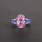 Simulação Anel 8 Quilates Formato Oval 812 Grupo De Diamantes Quebrados Rosa-Azul 5