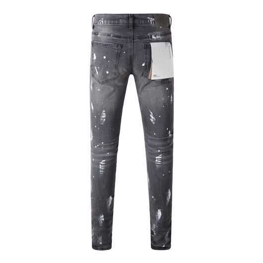 Pantalón Vaquero Gris Rotura Rodilla con Efecto Tinta Salpicada - Image 2