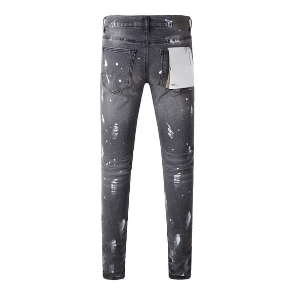 Distressed Knee Ripped Gray Washed Jeans