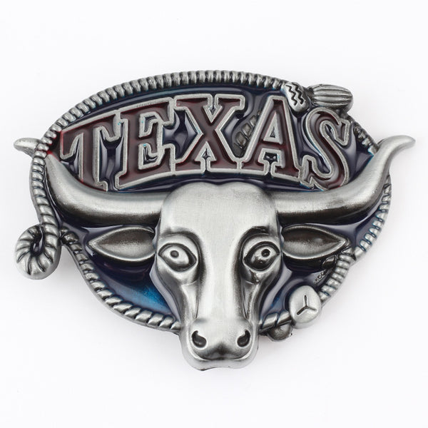 Cinturón de Cuero Estilo Vaquero con Hebilla Longhorn Texas 3.8cm