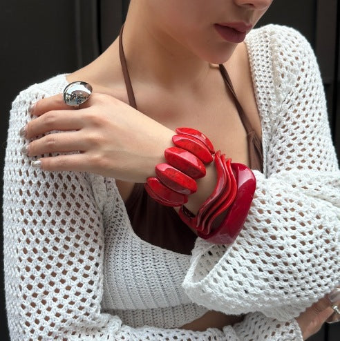 Pulsera Geométrica Roja Minimalista Estilo Europeo