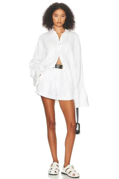 Conjunto de Lino y Algodón: Blusa Suelta de Manga Larga + Short de Cintura Alta - Image 18