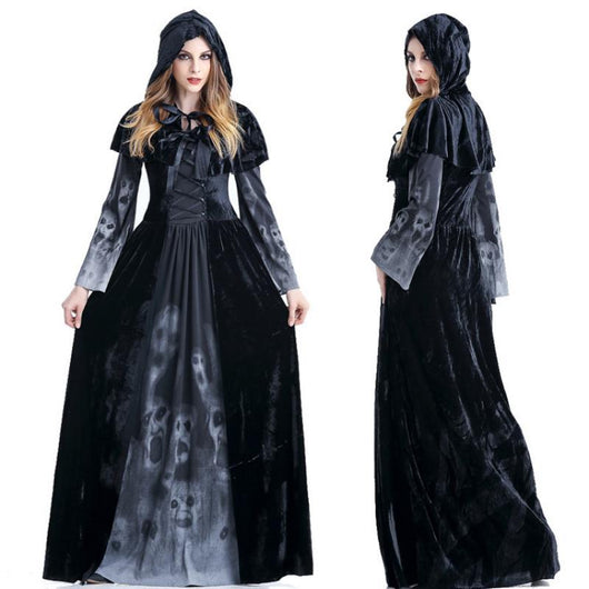 Disfraz de Bruja Gótica Medieval Maleficent - Vestido Negro Largo con Capucha para Halloween y Carnaval - Image 8