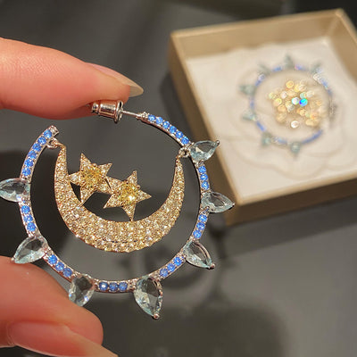 Aretes de Temperamento con Diamantes, Circonitas y Lunas Estrelladas - Image 5