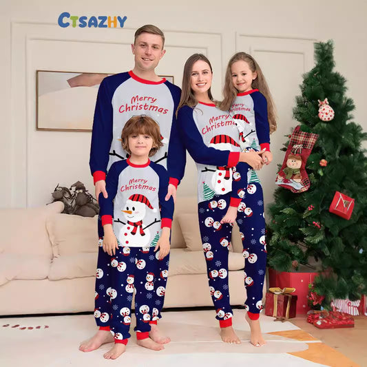 Pijamas Navideños Familiares a Juego con Diseño de Muñeco de Nieve