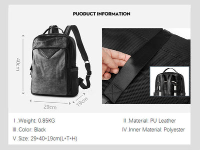 Mochila Escolar Impermeable de Cuero PU Negro para Hombre - Image 17