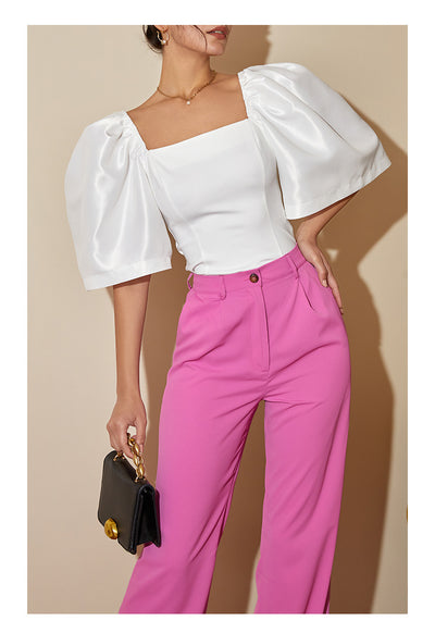Blusa Elegante Retro con Cuello Cuadrado y Mangas Farol - Image 23