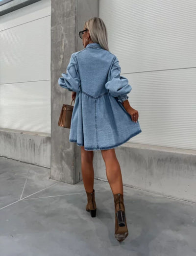 Vestido Camisero Denim Manga Larga para Primavera y Verano - Image 9