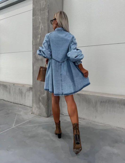 Vestido Camisero Denim Manga Larga para Primavera y Verano - Image 9