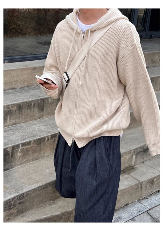 Suéter Chaqueta Tejido Otoño-Invierno para Hombre con Doble Cierre y Capucha - Image 19