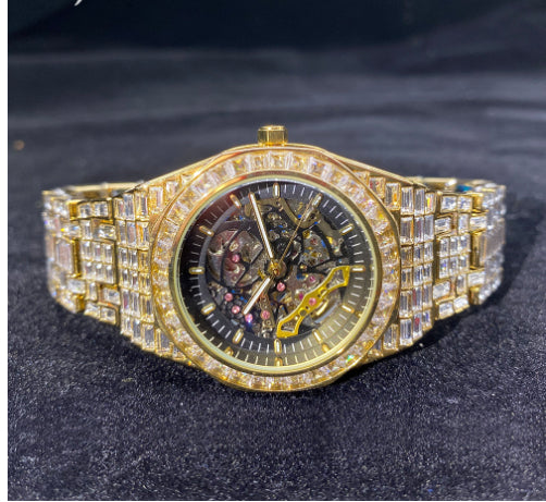 Reloj Mecánico Hip Hop Cuadrado Diamante Luminoso Hueco - Image 9