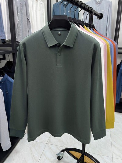 Polo de Algodón Mercerizado Manga Larga para Hombre - Ropa Casual Primavera Otoño - Image 23
