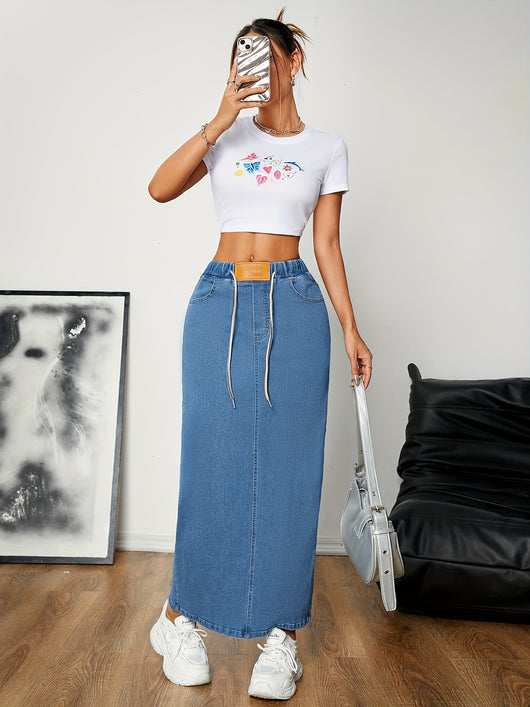 Falda Denim A-Línea con Cintura Ajustable para un Ajuste Personalizado - Image 13