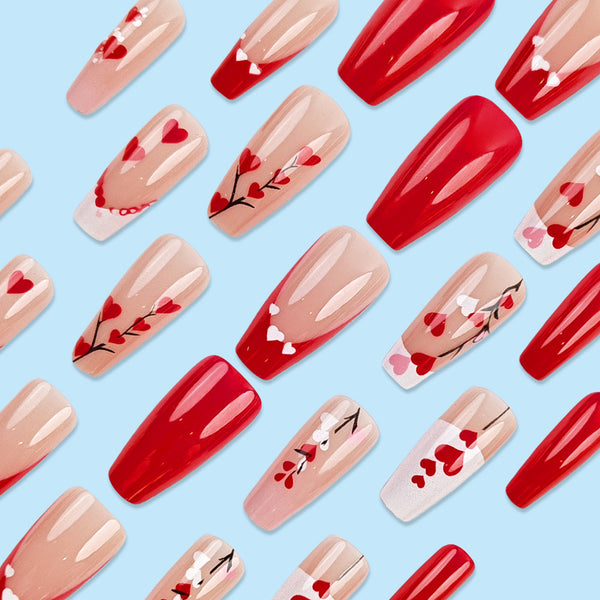 Adhesivos de Uñas Corazón Rojo Largo