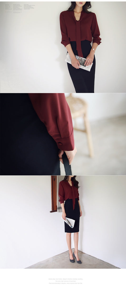 Blusa Elegante de Manga Larga con Lazo - Image 12