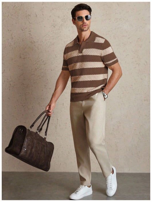 Polo Manga Corta Tejido a Rayas para Hombre - Image 16