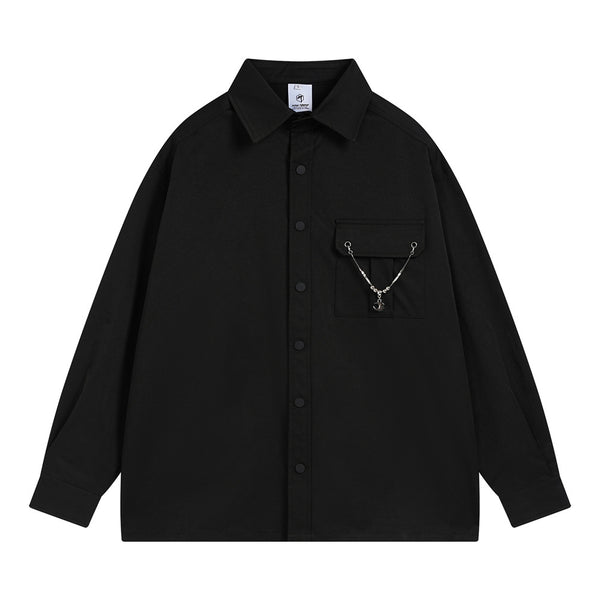 Camisa Manga Larga Personalizada Bolsillo Color Sólido Hombre Corte Holgado