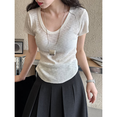 Camiseta Ajustada de Verano para Mujer - Cuello Redondo, Manga Corta y Cintura Definida - Image 3