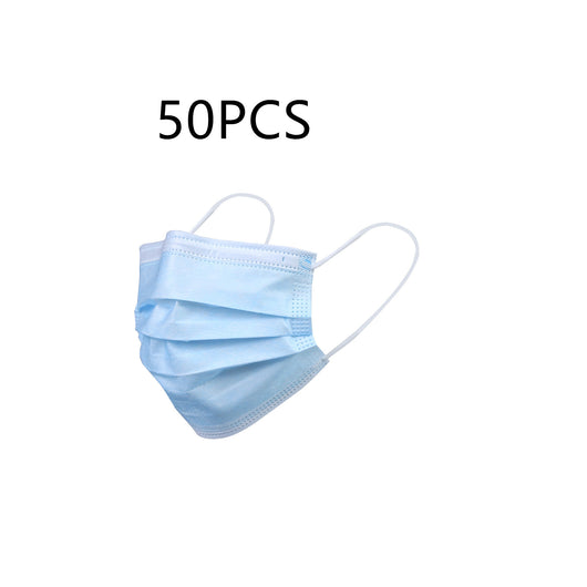 Light blue disposable face mask with ear loops, showing pleated design, against a white background. - Image 7