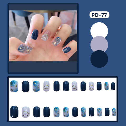 Uñas Postizas Adhesivas Azul Marino con Efecto Degradado